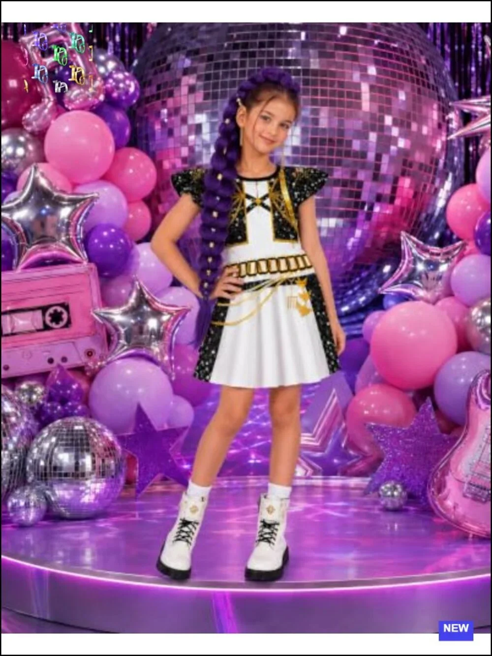 Kids Pop Singer Costume Dress with Matching Wig and Accessories